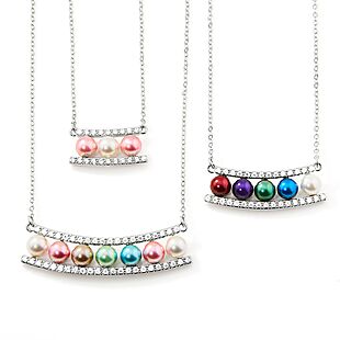 Birthstone Pearl & CZ Bar Necklace $28