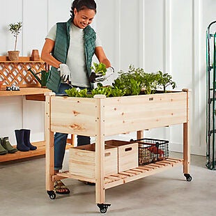 Elevated Mobile Wood Planter $100 Shipped