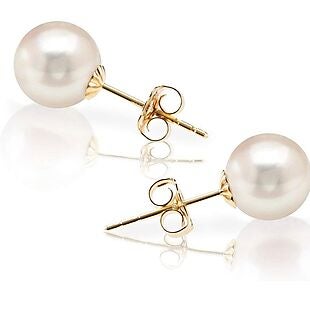 Solid Gold Lab-Created Pearl Studs $16