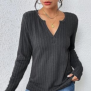 Ribbed V-Neck Shirt $10