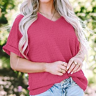 Textured Rolled Sleeve Top $21 Shipped
