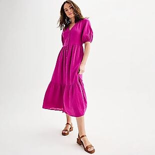 Button-Front Midi Dress with Pockets $28