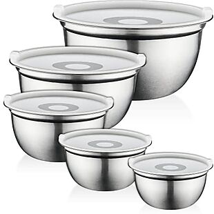 5 Steel Mixing Bowls & Lids $17