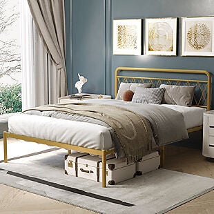 Queen Golden Steel Bed $98