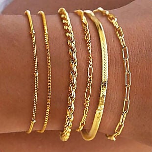 5pk Waterproof Gold-Plated Bracelets $16