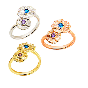 Custom Double Flower Birthstone Rings $23