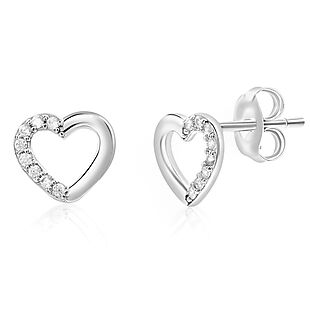 Silver Pave Heart Studs $14