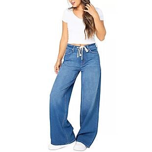 Juniors' Drawstring Wide-Leg Jeans $22