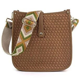 Woven Crossbody with Printed Strap $23