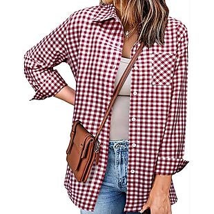 Women's Plaid Button-Down Shirt $9
