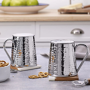2 Stainless Hammered Mugs $7