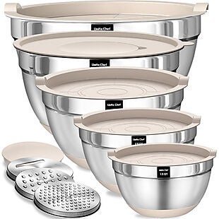 5pc Mixing Bowls with Lids & Graters $30