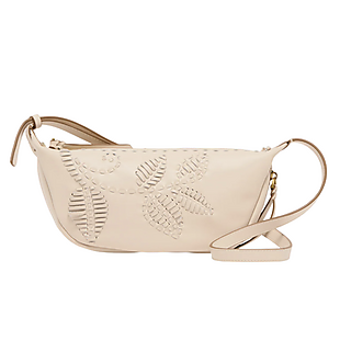 Creme Leather Embroidered Crossbody $110