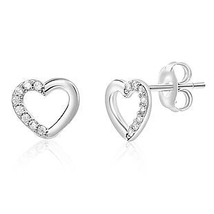 Sterling Silver Pave Heart Studs $14