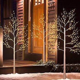 3 White Lighted Artificial Trees $75