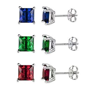 3pk Created-Gemstone 925 Silver Studs $25