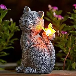 Solar Cat & Butterfly Statue $20