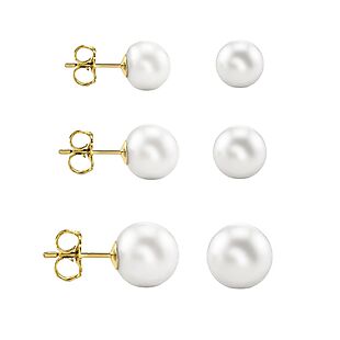 3pk 14K Yellow Gold Pearl Earrings $40