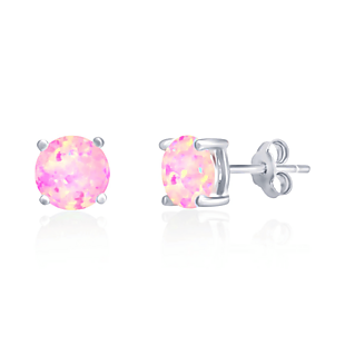 Lab-Grown Pink Opal 925 Silver Studs $19