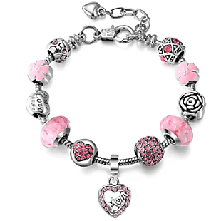 Pink Crystal Charm Bracelet for Mom $11