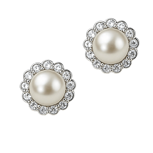 Sterling Silver Halo Pearl Studs $14