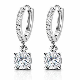 CZ Huggie Drop Hoop Earrings $14