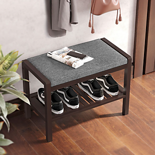 Bamboo Shoe Bench with Cushioned Seat $41