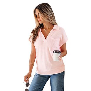 Stretchy Collared Ribbed Tee $23