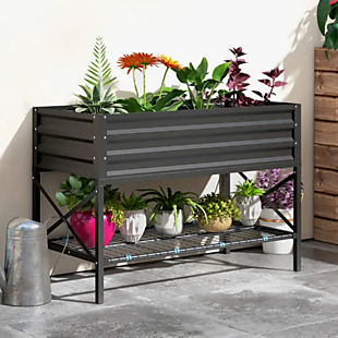 Raised Metal Planter with Shelf $60